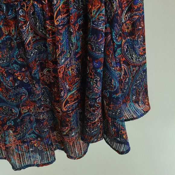 Relativity Black Paisley Gathered Blouse Multi Color 3/4 Bell Sleeve Sz Medium - Picture 14 of 16